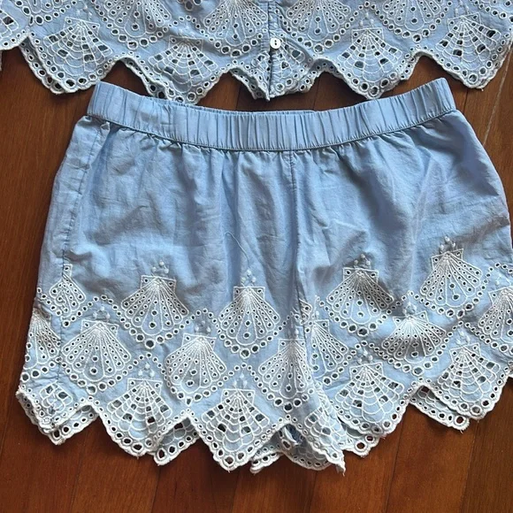 Calypso Womens Blue White Pajama Set Shorts Top New Embroidered Cotton Sz S - Picture 3 of 3